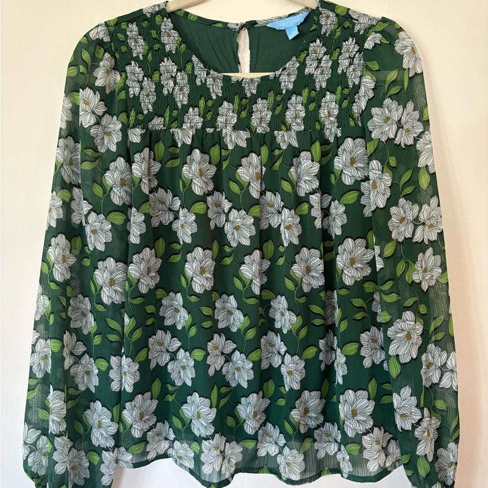 Draper James Green Floral Blouse